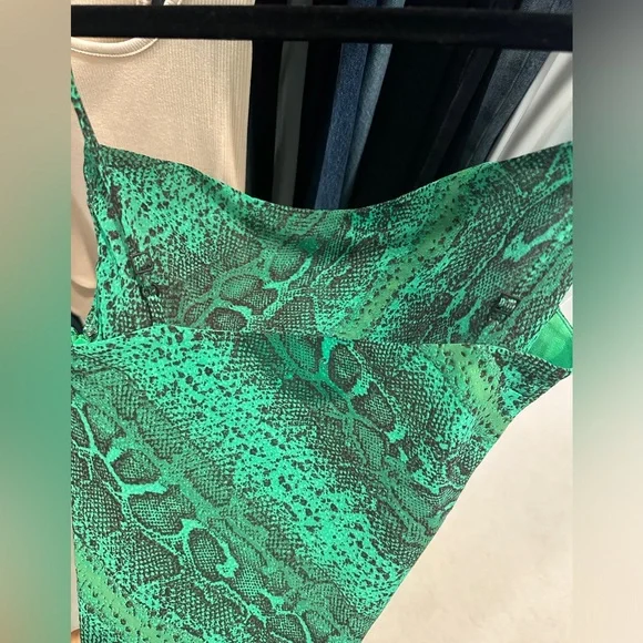 NBD Revolve Maisie Green Snakeskin Cowl Neck Mini Dress | Size S - Picture 14 of 14